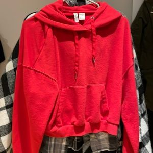 Red crop top hoodie sweater
